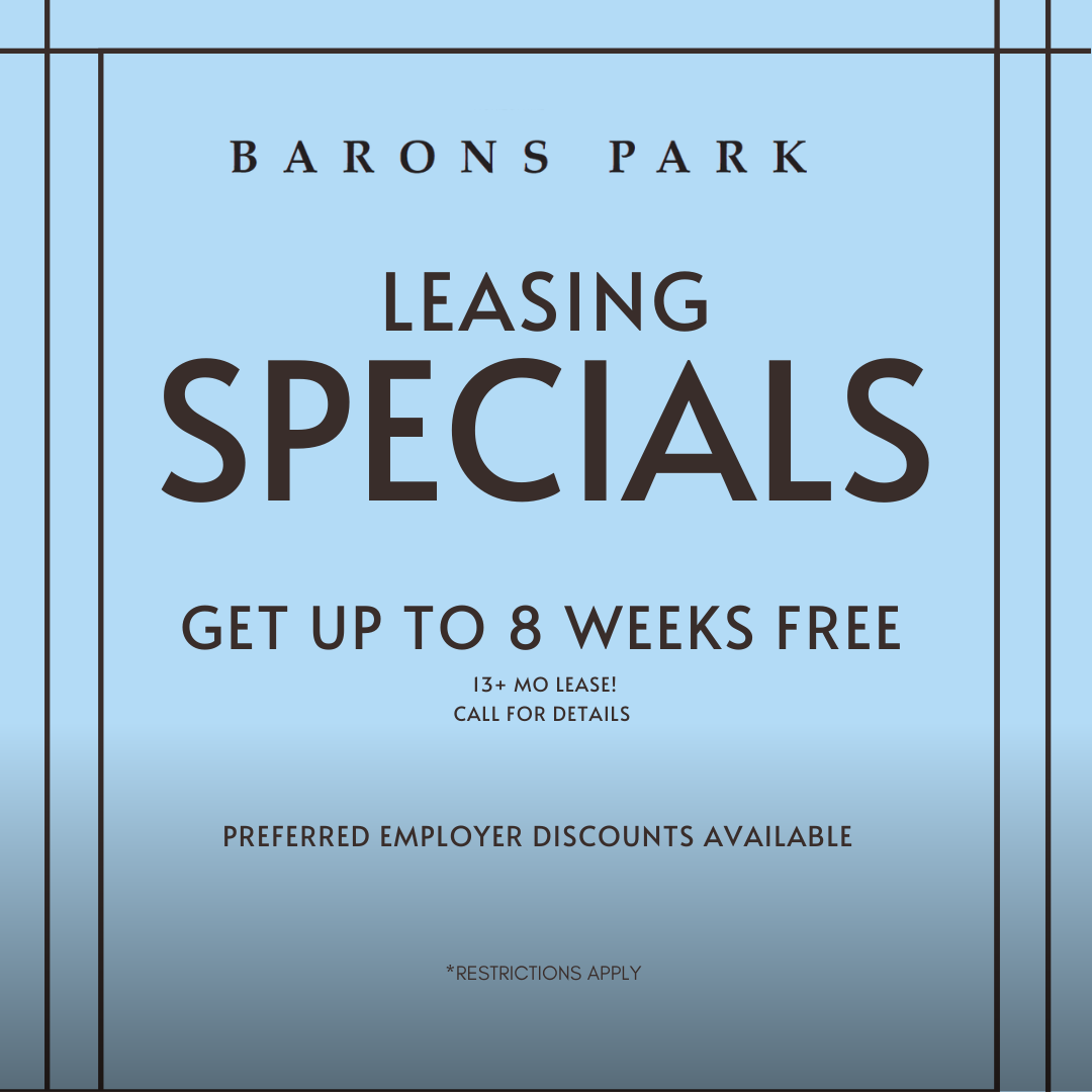 a popup flyer for up to 8 weeks free special at Barons Park